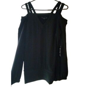 Boston Proper Open Shoulder Elegant Classy Business Casual LS Solid Black Top S